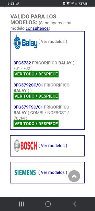 BALDAS CRISTAL FRIGO SIEMENS BOSCH BALAY
