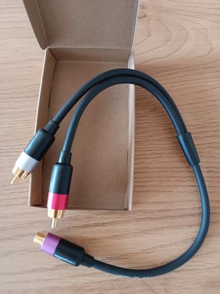 cable adaptador divisor en Y RCA 2 machos a 1 hemb