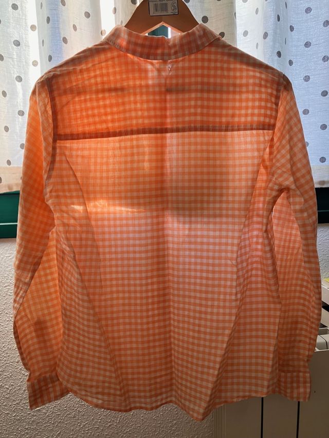 Camisa manga larga vichy cuadros naranja Benetton