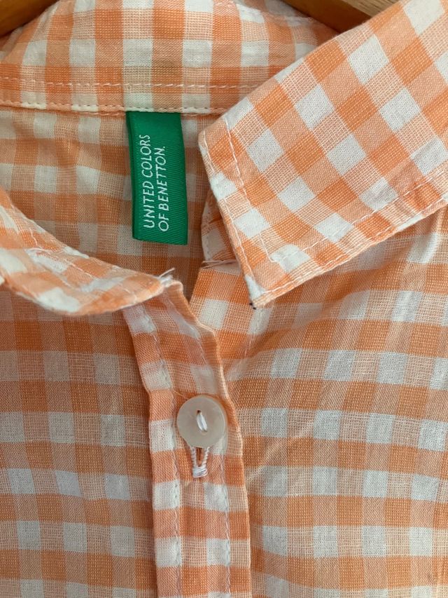 Camisa manga larga vichy cuadros naranja Benetton