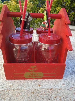 Juego de 4 vasos de cristal con tapa, nuevo
