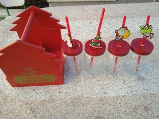 Juego de 4 vasos de cristal con tapa, nuevo