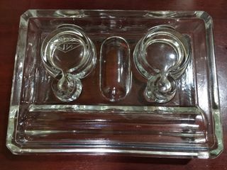 Tintero doble cristal  y Secante de madera.