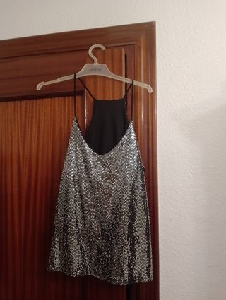 Top tirantes lentejuelas plata