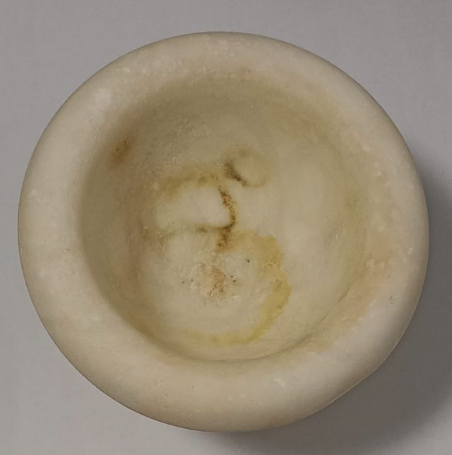 Mortero Almirez Alabastro Tallado Motivo Oriental