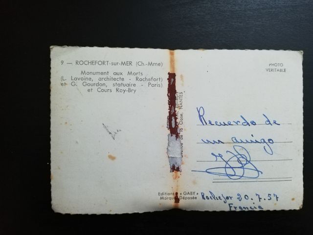 Postal antigua Rochefort 1957