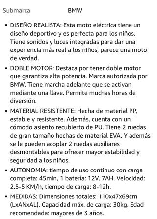 Moto BMW S1000R Eléctrica 12v niños