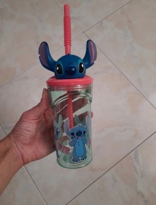 Bicchiere Stitch con cannuccia e tappo
