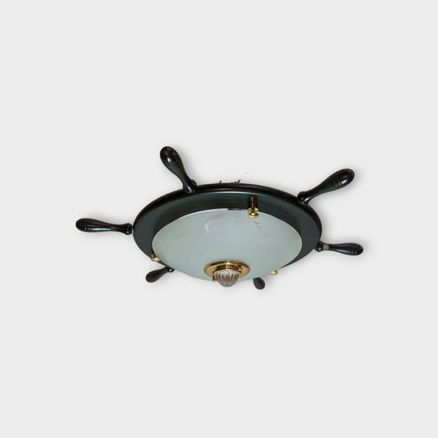 Plafon Lampara de Techo Negro y Dorado c/ Cristal