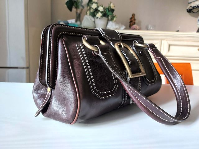 Borsa Céline stile bauletto marrone vera pelle