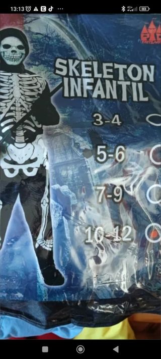 Disfraz esqueleto  10/12 años