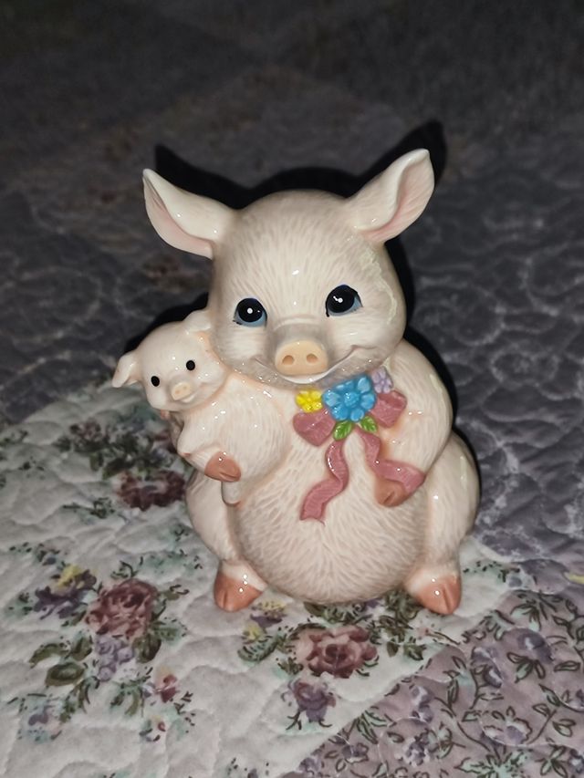 Hucha cerámica: cerdito y bebé con tapon