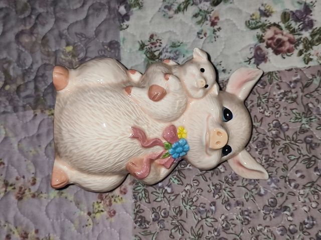 Hucha cerámica: cerdito y bebé con tapon