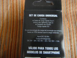 Cargador universal (Kit auto). Carga rápida.