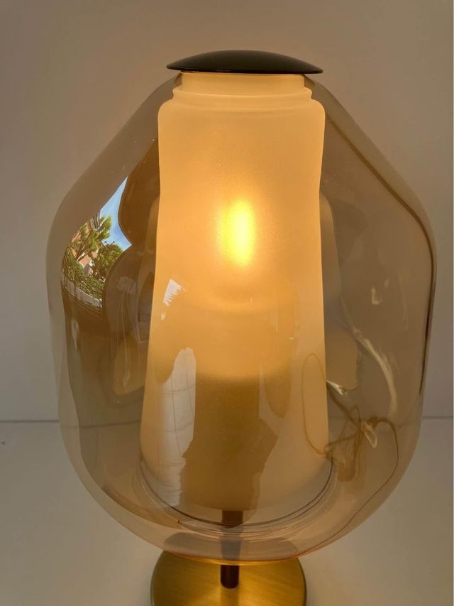 Lampada tavolo ottone/vetro soffiato