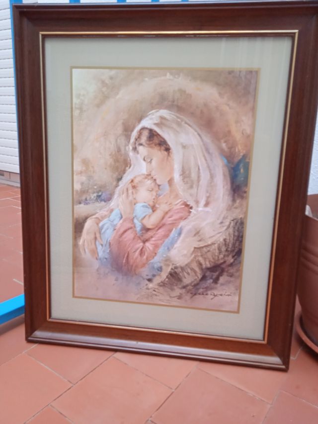 CUADRO AÑOS 60 ANTIGUO MADRE E HIJO FIRMADO ARTE