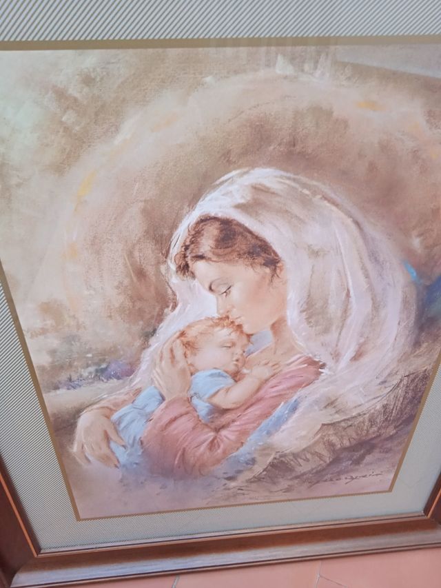 CUADRO AÑOS 60 ANTIGUO MADRE E HIJO FIRMADO ARTE