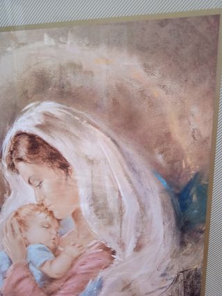 CUADRO AÑOS 60 ANTIGUO MADRE E HIJO FIRMADO ARTE