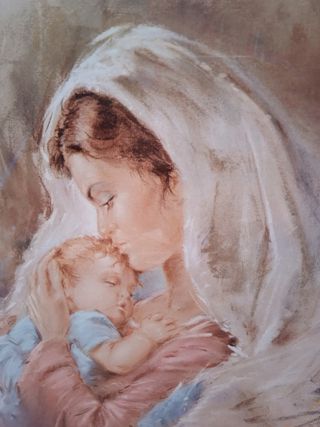 CUADRO AÑOS 60 ANTIGUO MADRE E HIJO FIRMADO ARTE