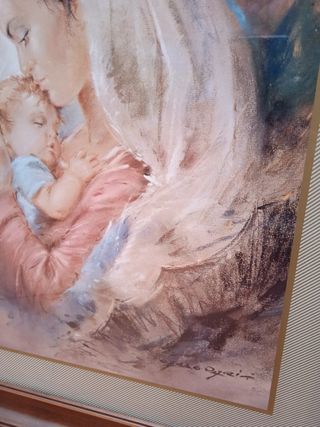 CUADRO AÑOS 60 ANTIGUO MADRE E HIJO FIRMADO ARTE