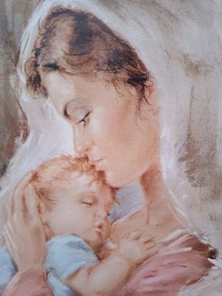 CUADRO AÑOS 60 ANTIGUO MADRE E HIJO FIRMADO ARTE