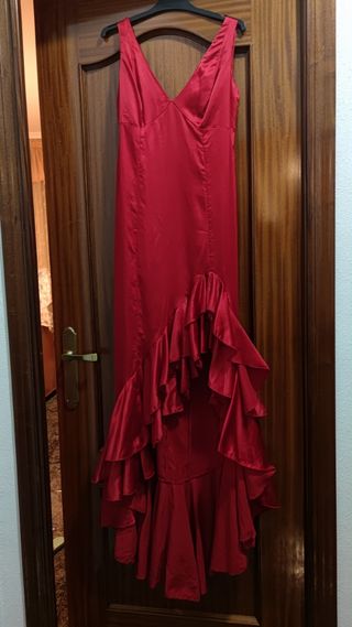 Vestido largo Fiesta Rojo Volantes 