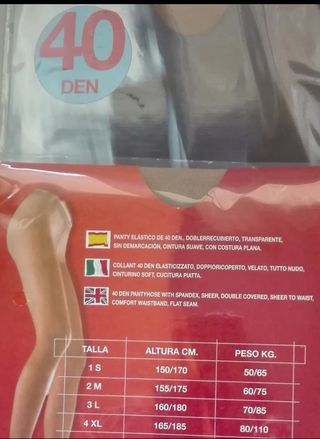 Pantys 20 y 40 den talla L (color carne)