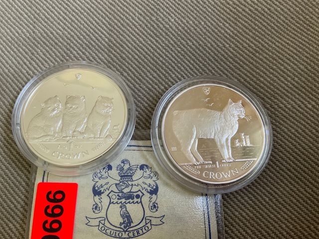 2 onzas plata 999, gato Crown isla de Man