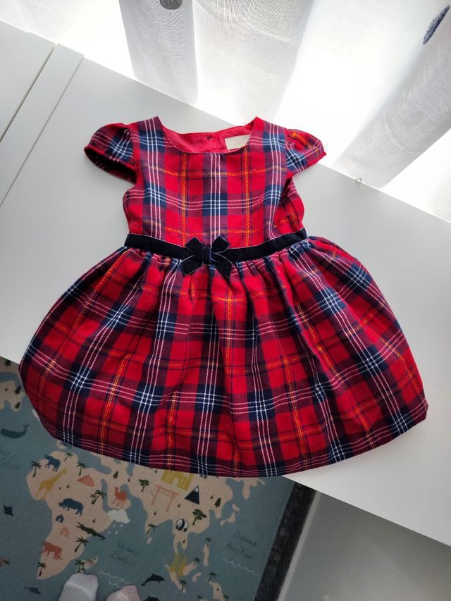 Vestido rojo navidad + chaqueta + leotardos 12/18m