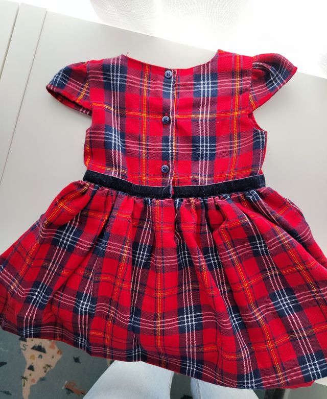 Vestido rojo navidad + chaqueta + leotardos 12/18m