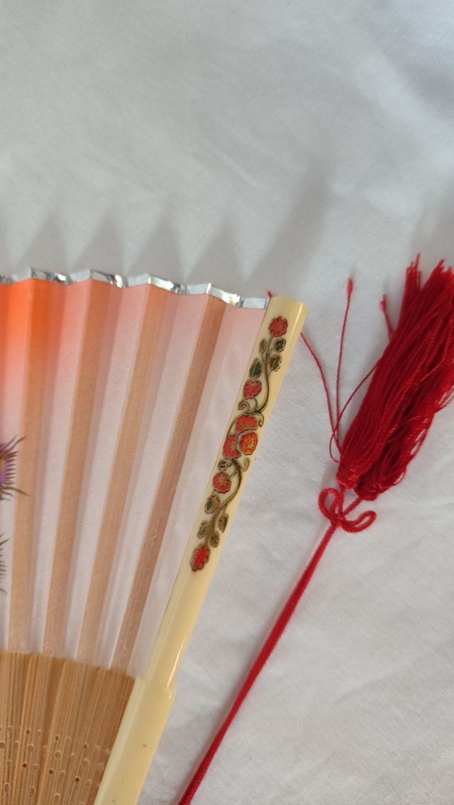 Abanico chino madera bambú. Vintage. Años 70