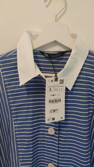 Camisa Oversize rayas Zara con etiqueta 