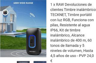 TECKNET Timbre Inalámbrico, Timbre Portátil