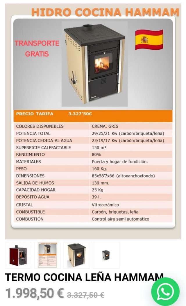 Hidroestufa cocina leña 32kw