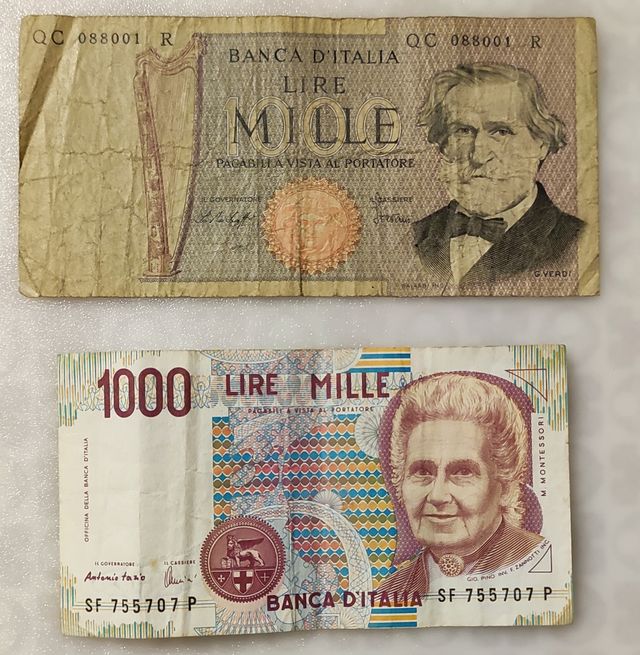 Lote 2 billetes 1000 liras Italia