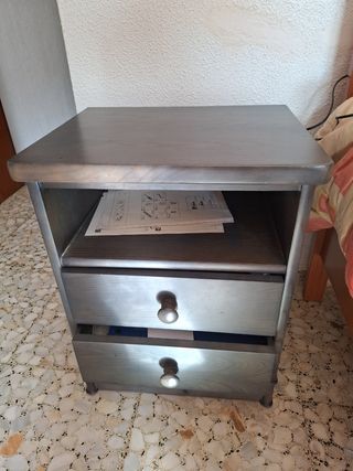 Mesita madera maciza azul vintage