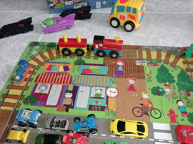 Lote libro trenes y granja+puzzles+juguetes