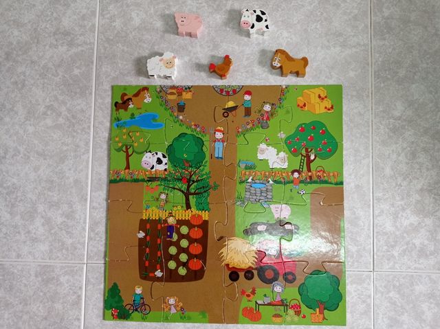 Lote libro trenes y granja+puzzles+juguetes