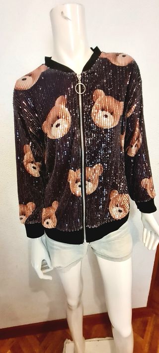 Chaqueta bomber lentejuelas osos
