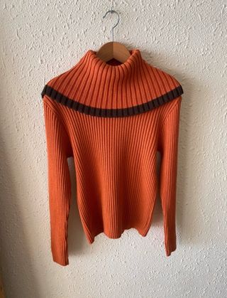 Nuevo jersey naranja lana acanalado cuello alto tL