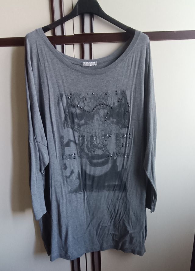 T-shirt maniche lunghe grigia da donna taglia XL