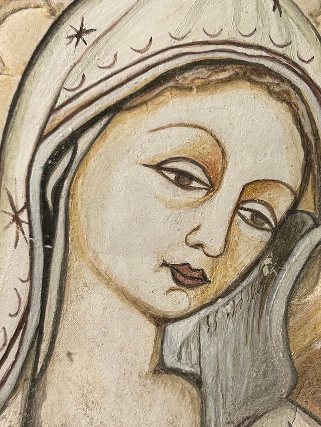 affresco su tufo e legno di Madonna