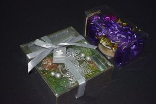 Decoração Natal, Lote caixa com suporte+vel+ Laços