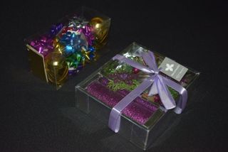 Decoração Natal, Lote caixa com suporte+vel+ Laços