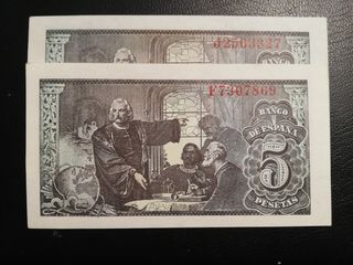 Pareja billetes 5 pesetas 1943