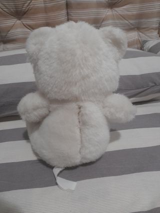 Peluche vintage orso bianco con fiocco h 24 cm