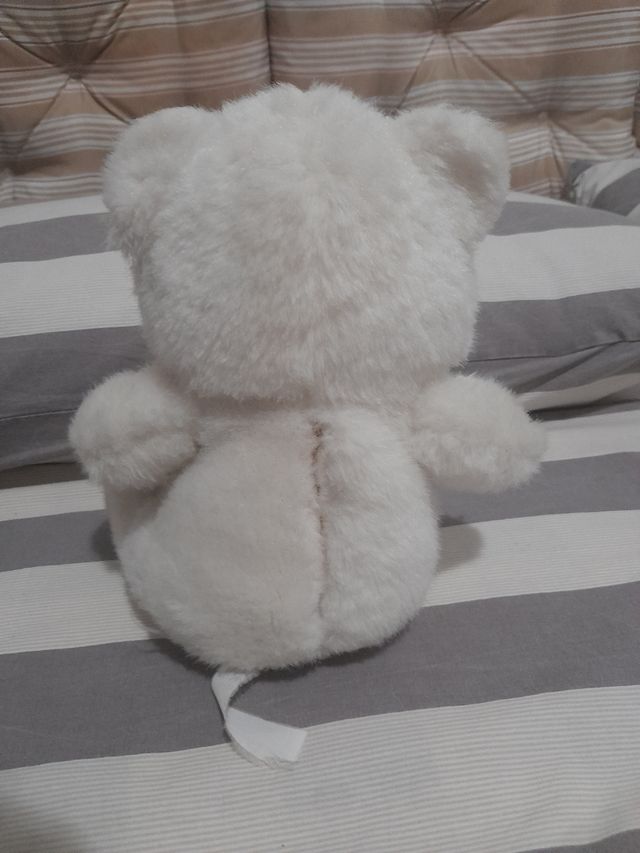 Peluche vintage orso bianco con fiocco h 24 cm