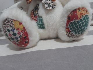 Peluche vintage orso bianco con fiocco h 24 cm