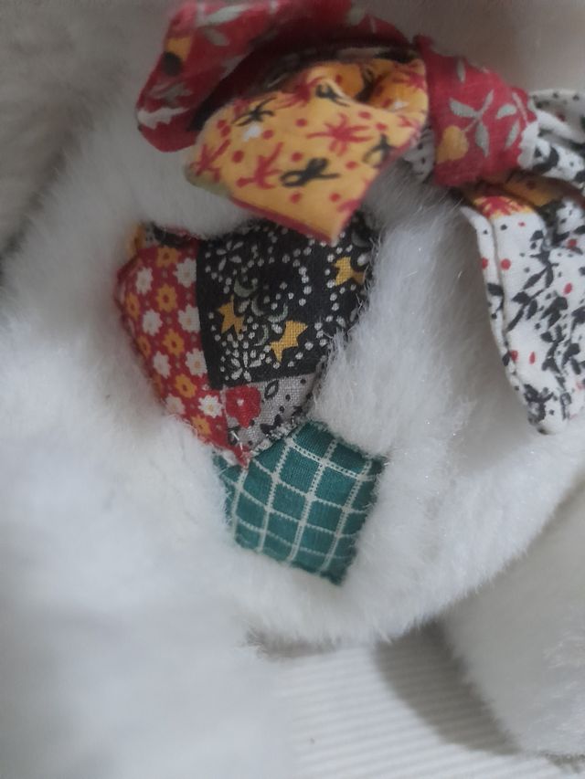 Peluche vintage orso bianco con fiocco h 24 cm