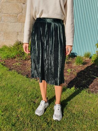 FALDA ZARA TERCIOPELO VERDE TALLA XS